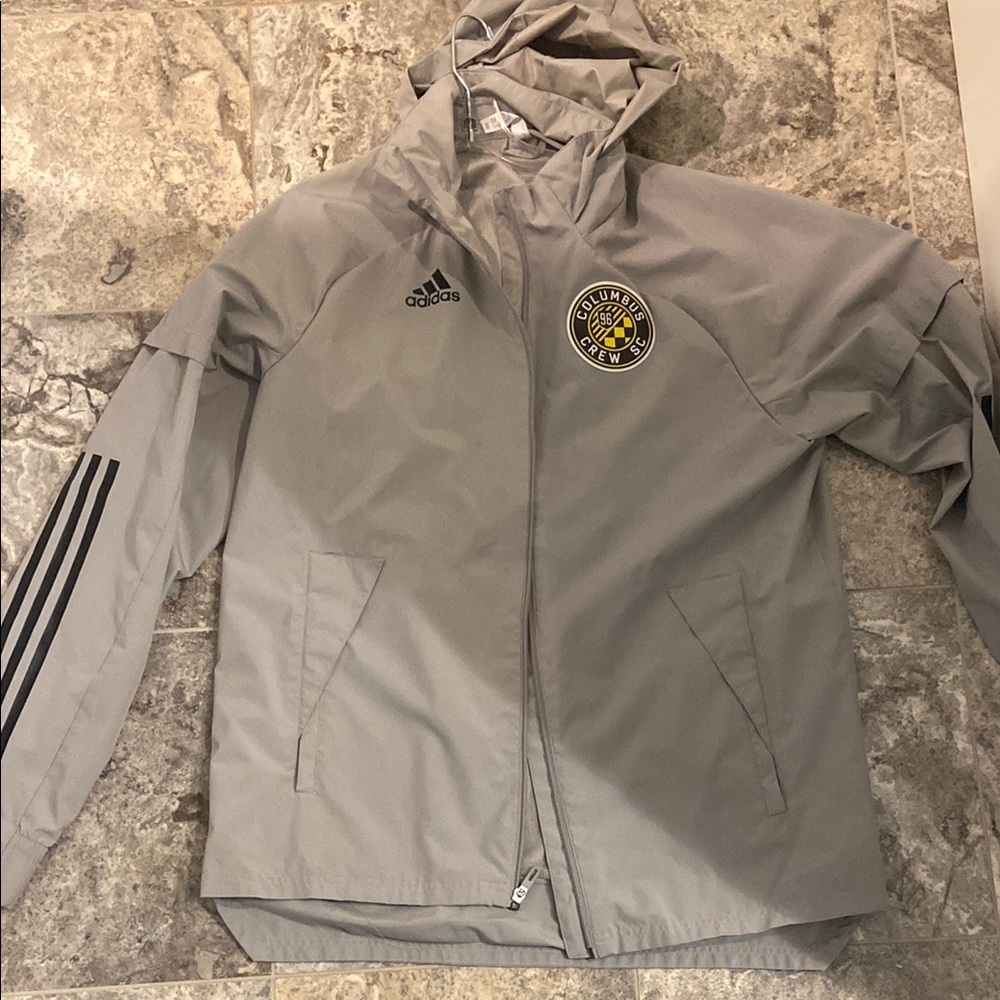 Adidas Gray Hooded Jacket with Columbus Crew Soccer MLS Team Logo
